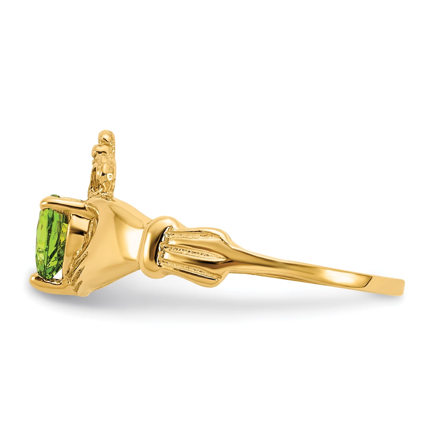 10K Yellow Gold Cubic Zirconia August Birthstone Claddagh Heart Ring