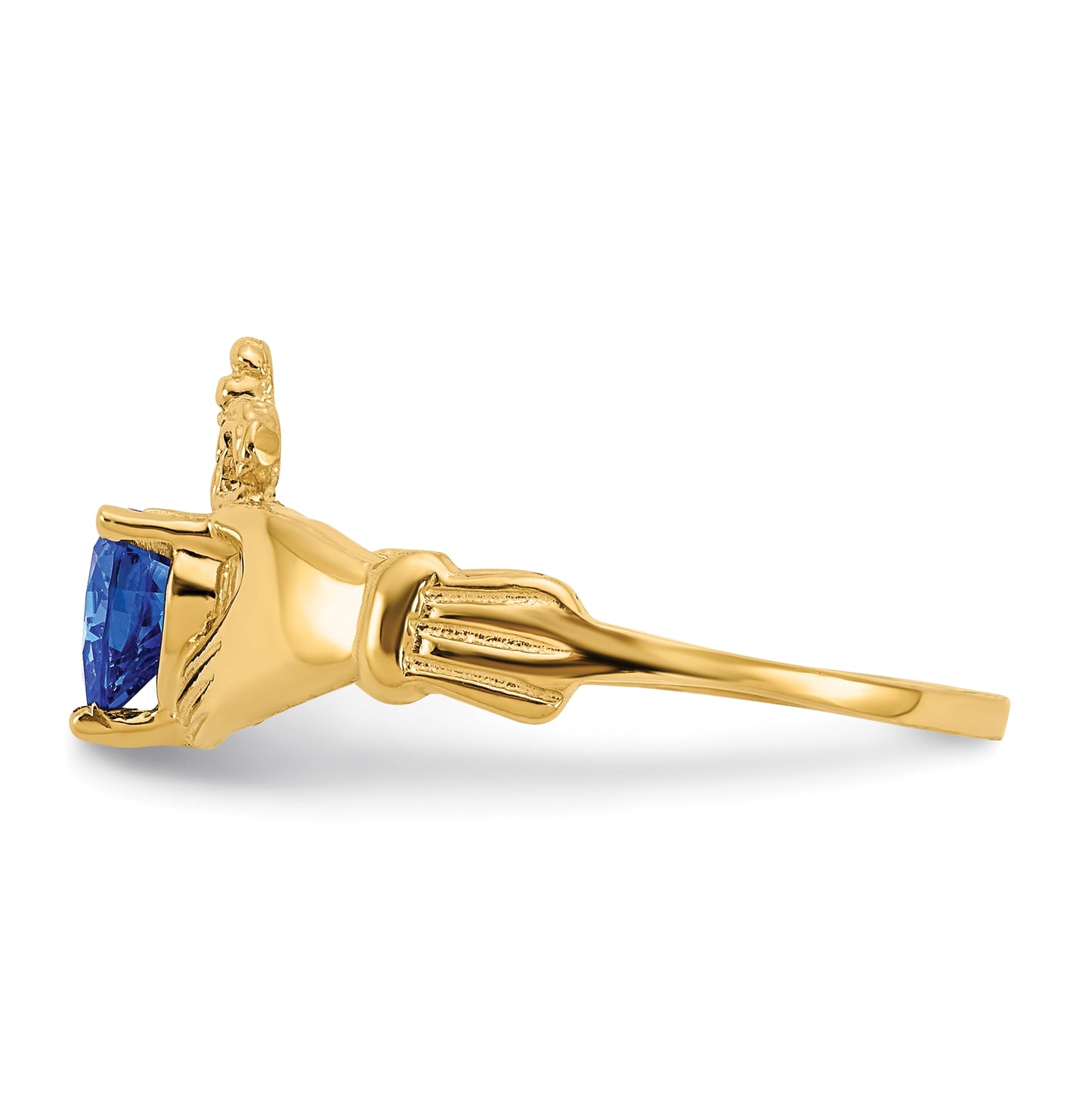10K Yellow Gold Cubic Zirconia September Birthstone Claddagh Heart Ring