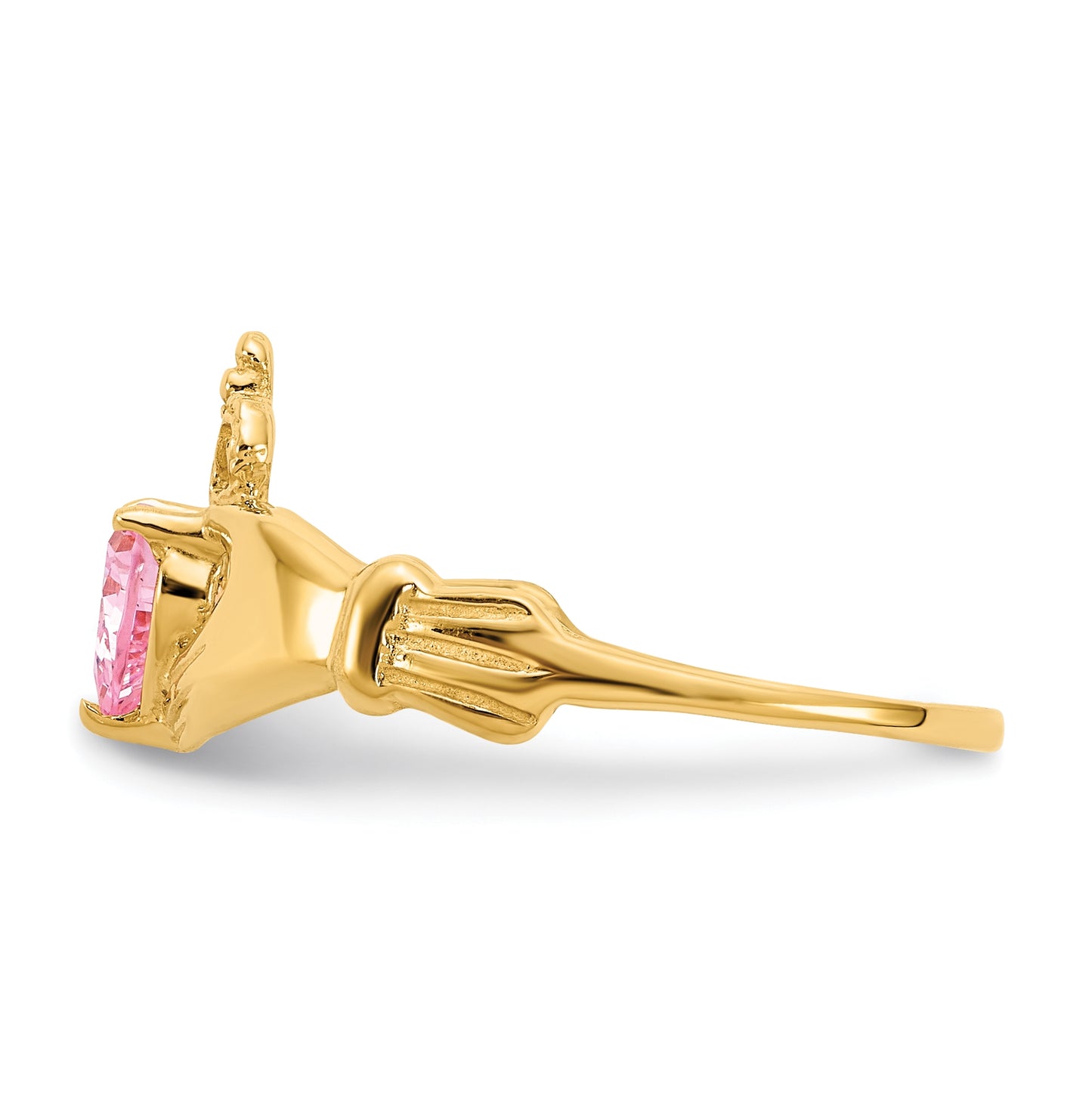 10K Yellow Gold Cubic Zirconia October Birthstone Claddagh Heart Ring