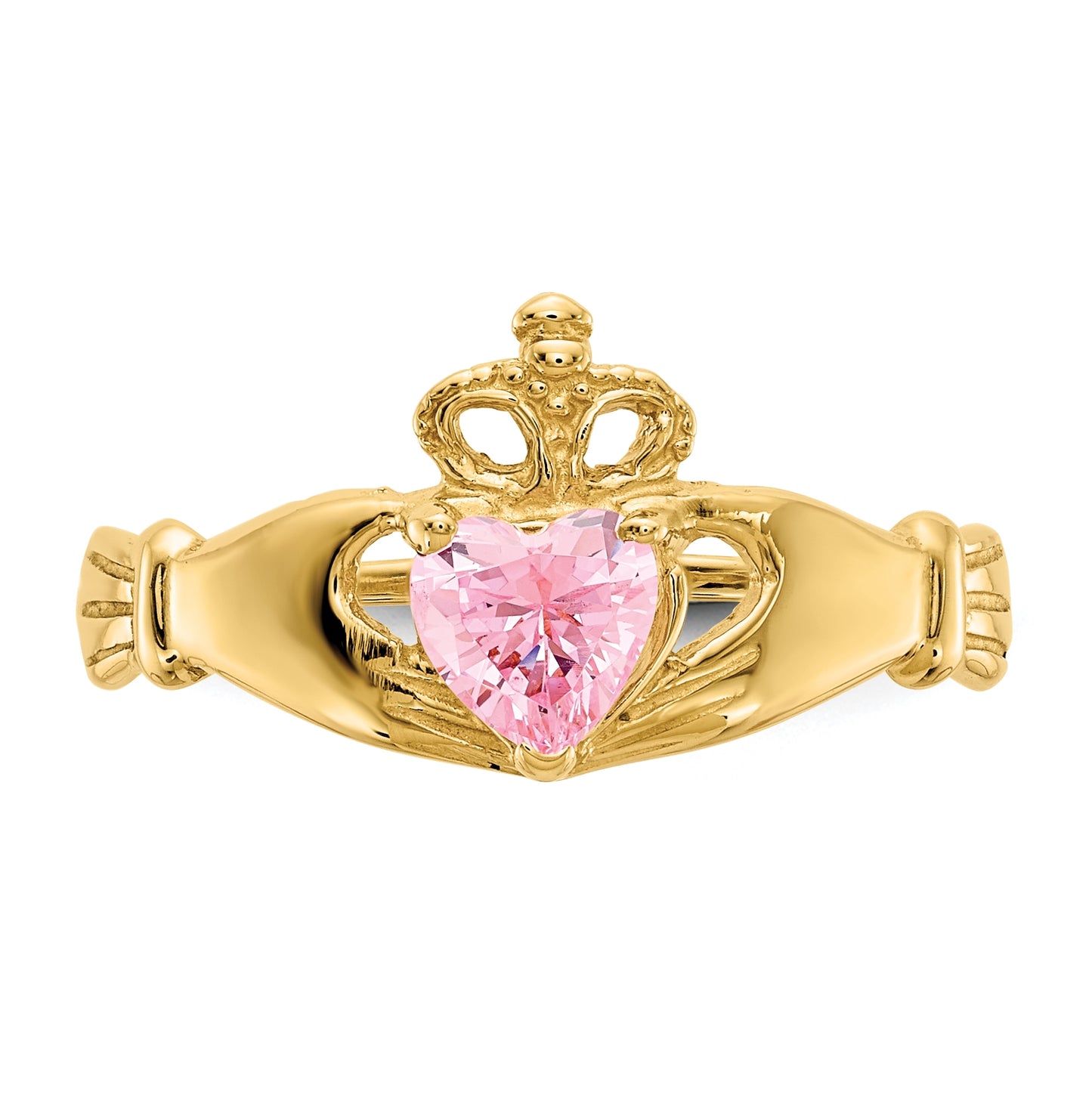 10K Yellow Gold Cubic Zirconia October Birthstone Claddagh Heart Ring