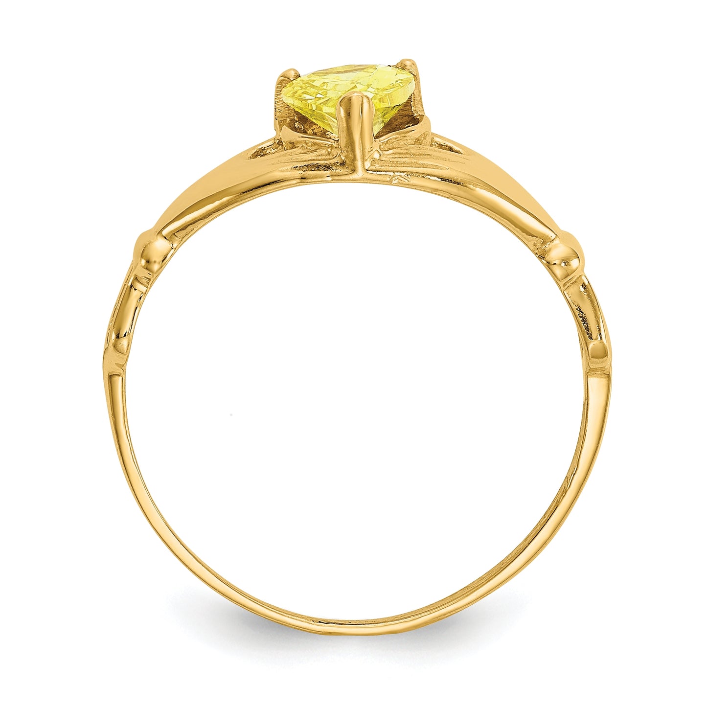 10K Yellow Gold Cubic Zirconia November Birthstone Claddagh Heart Ring