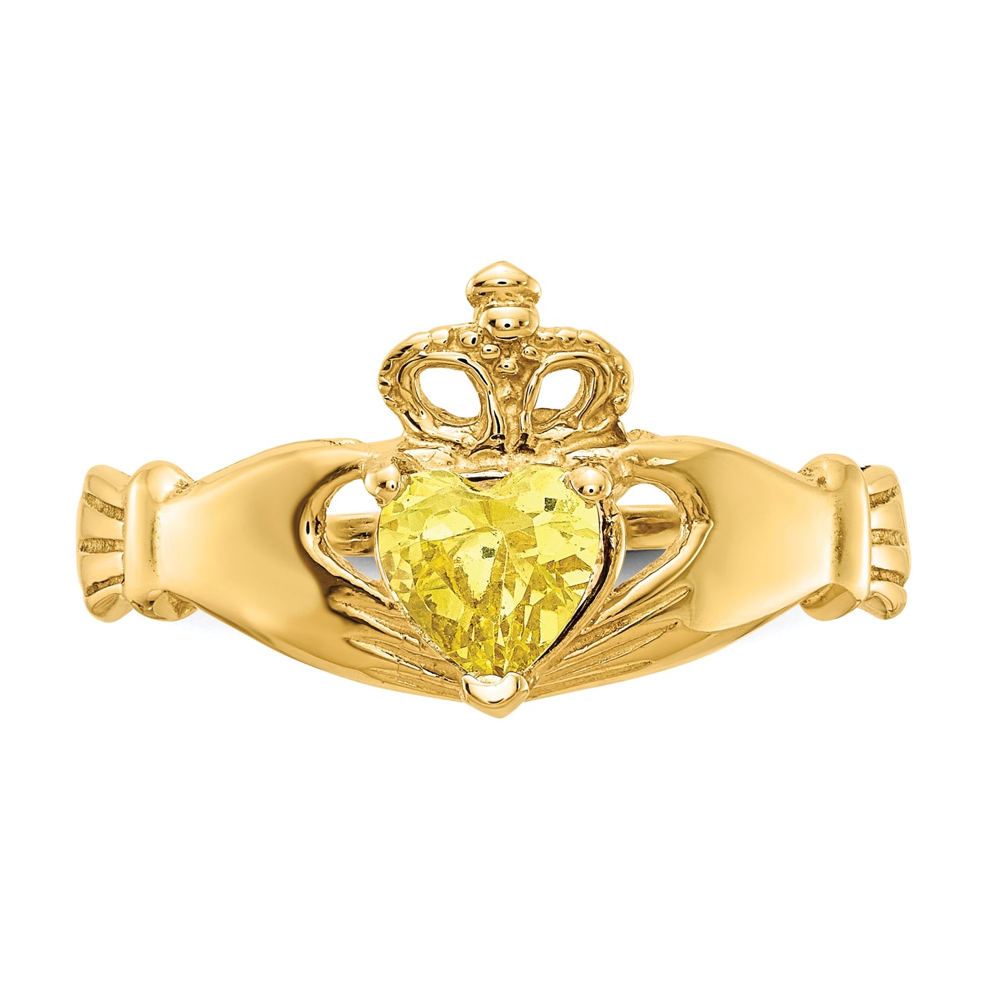 10K Yellow Gold Cubic Zirconia November Birthstone Claddagh Heart Ring