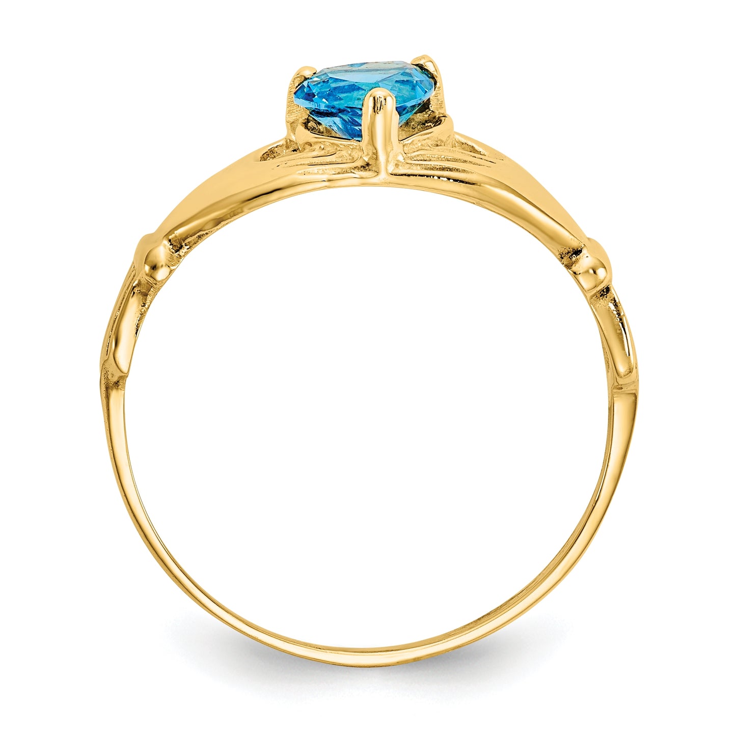 10K Yellow Gold Cubic Zirconia December Birthstone Claddagh Heart Ring