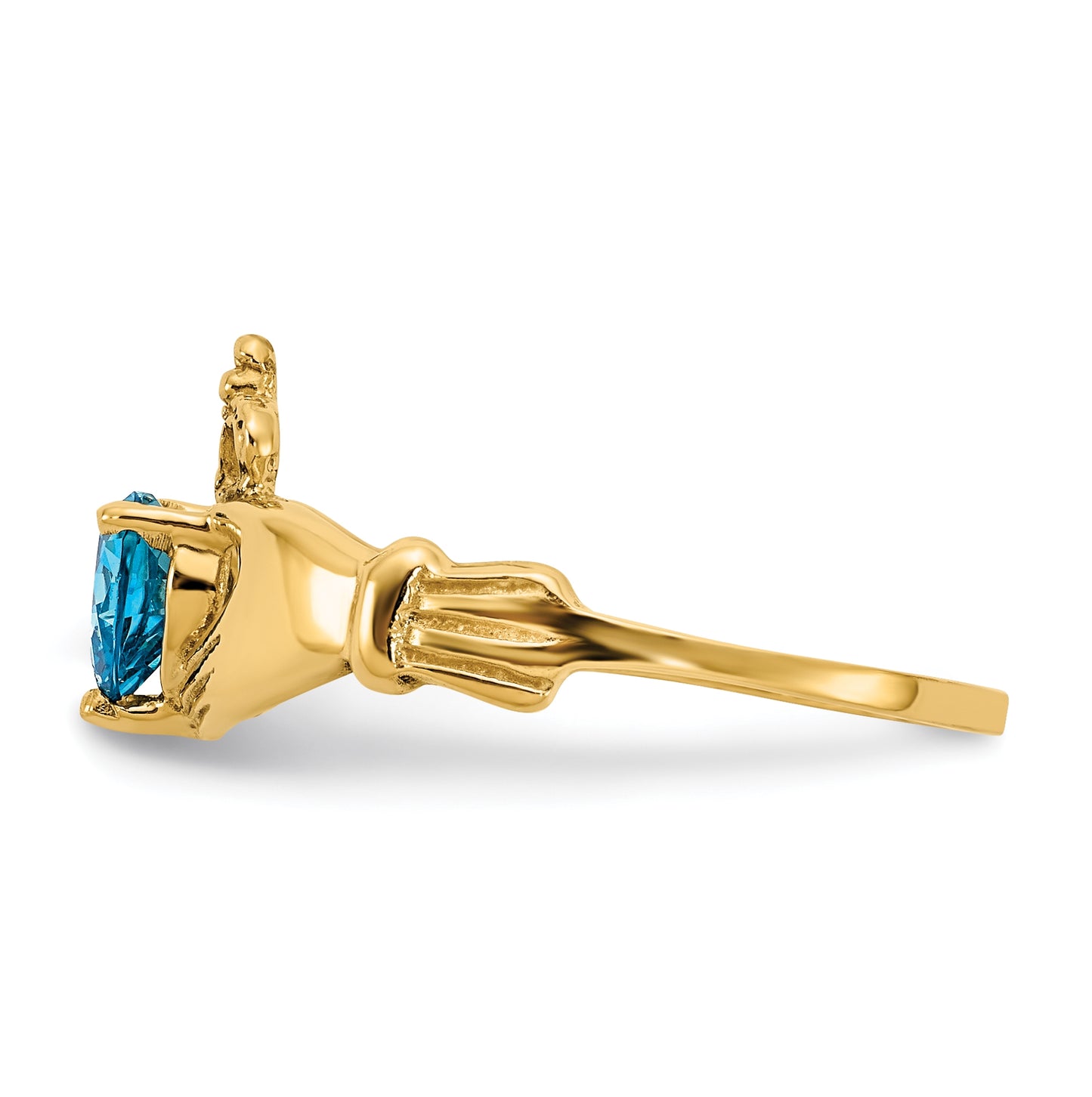 10K Yellow Gold Cubic Zirconia December Birthstone Claddagh Heart Ring