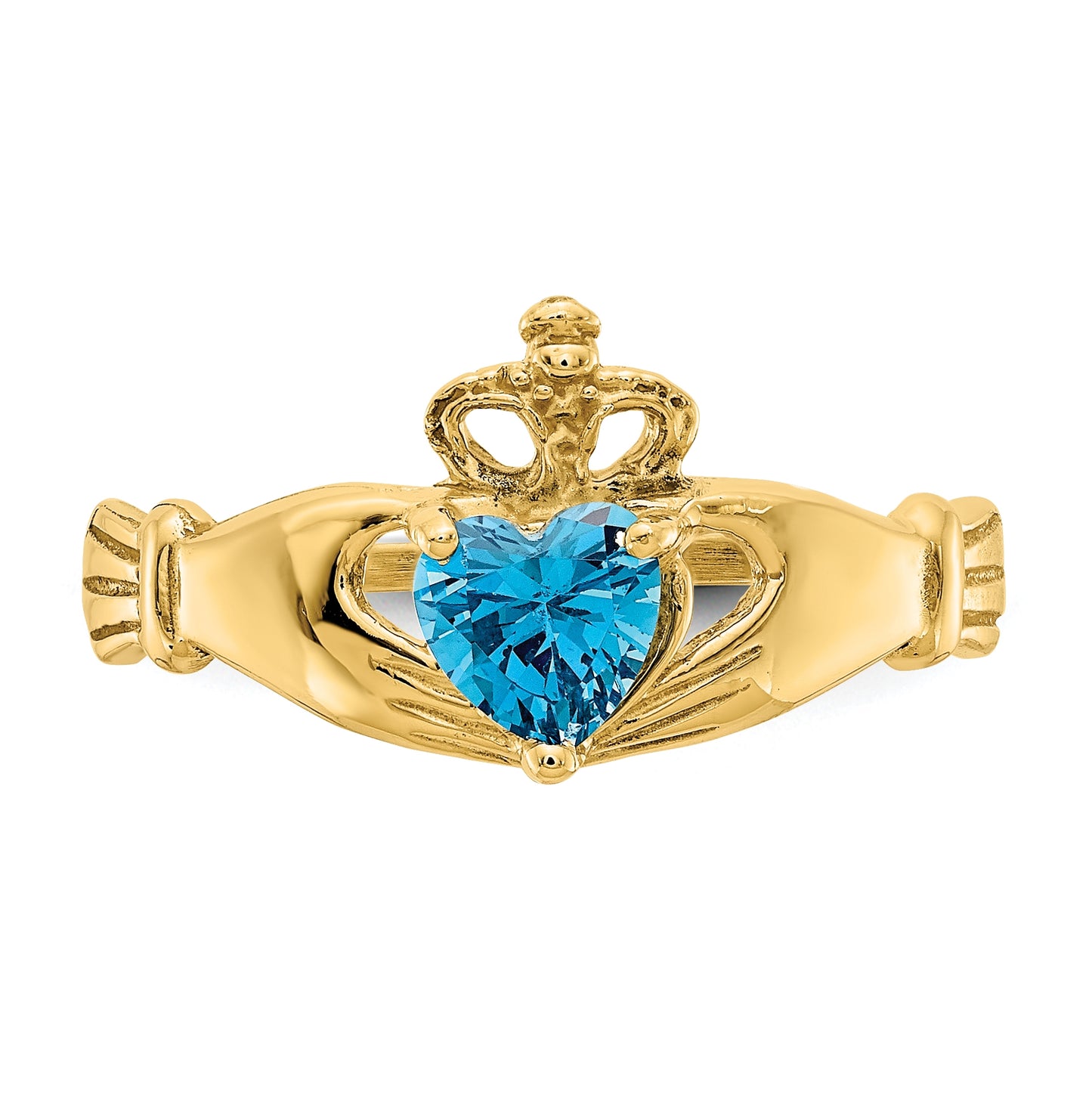 10K Yellow Gold Cubic Zirconia December Birthstone Claddagh Heart Ring