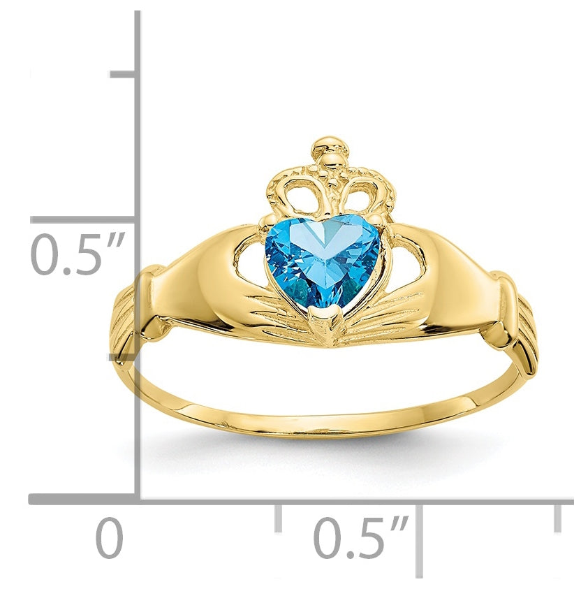 10K Yellow Gold Cubic Zirconia December Birthstone Claddagh Heart Ring