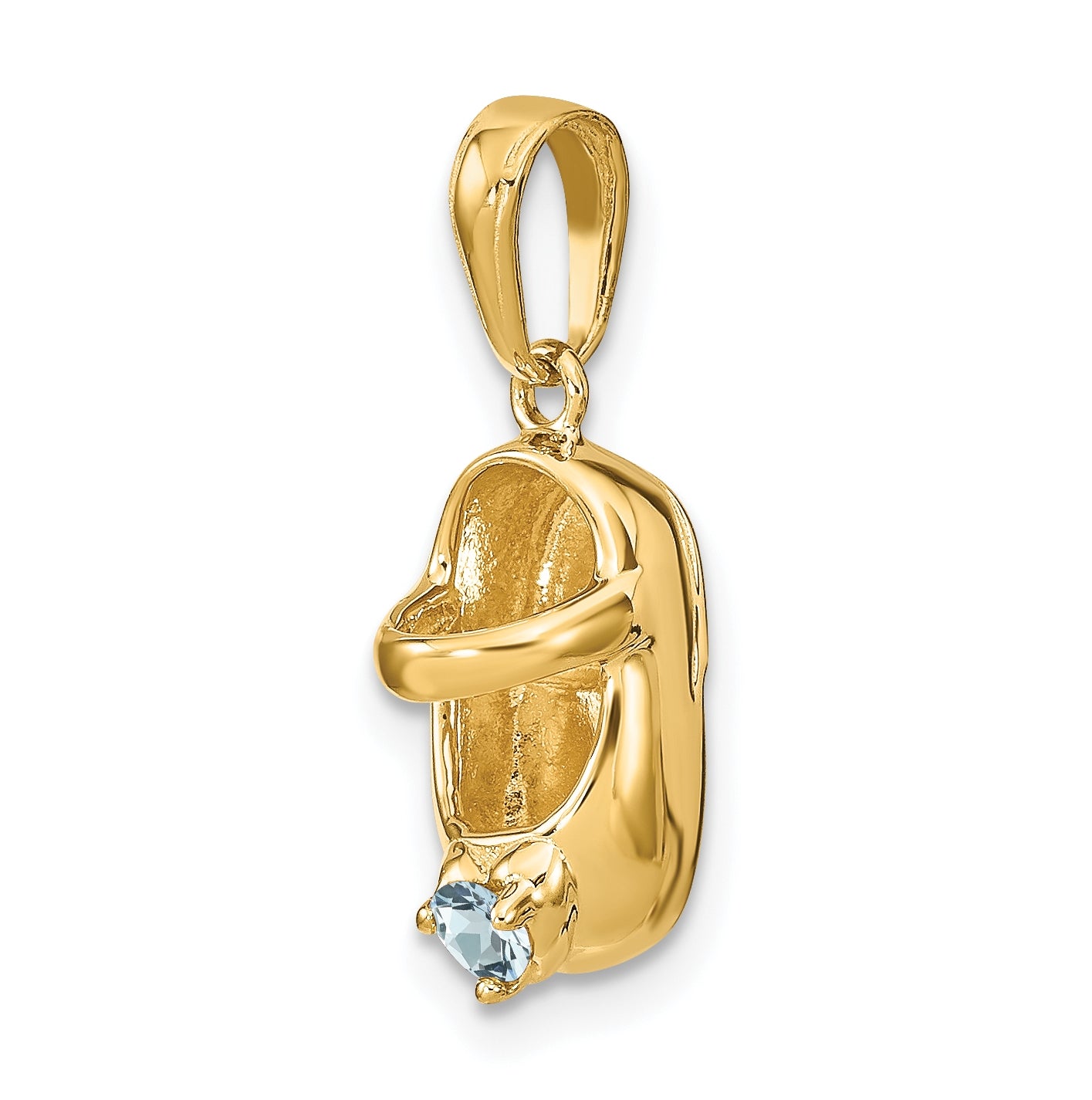 10K Yellow Gold 3-D March/Synthetic Stone Engraveable Baby Shoe Charm