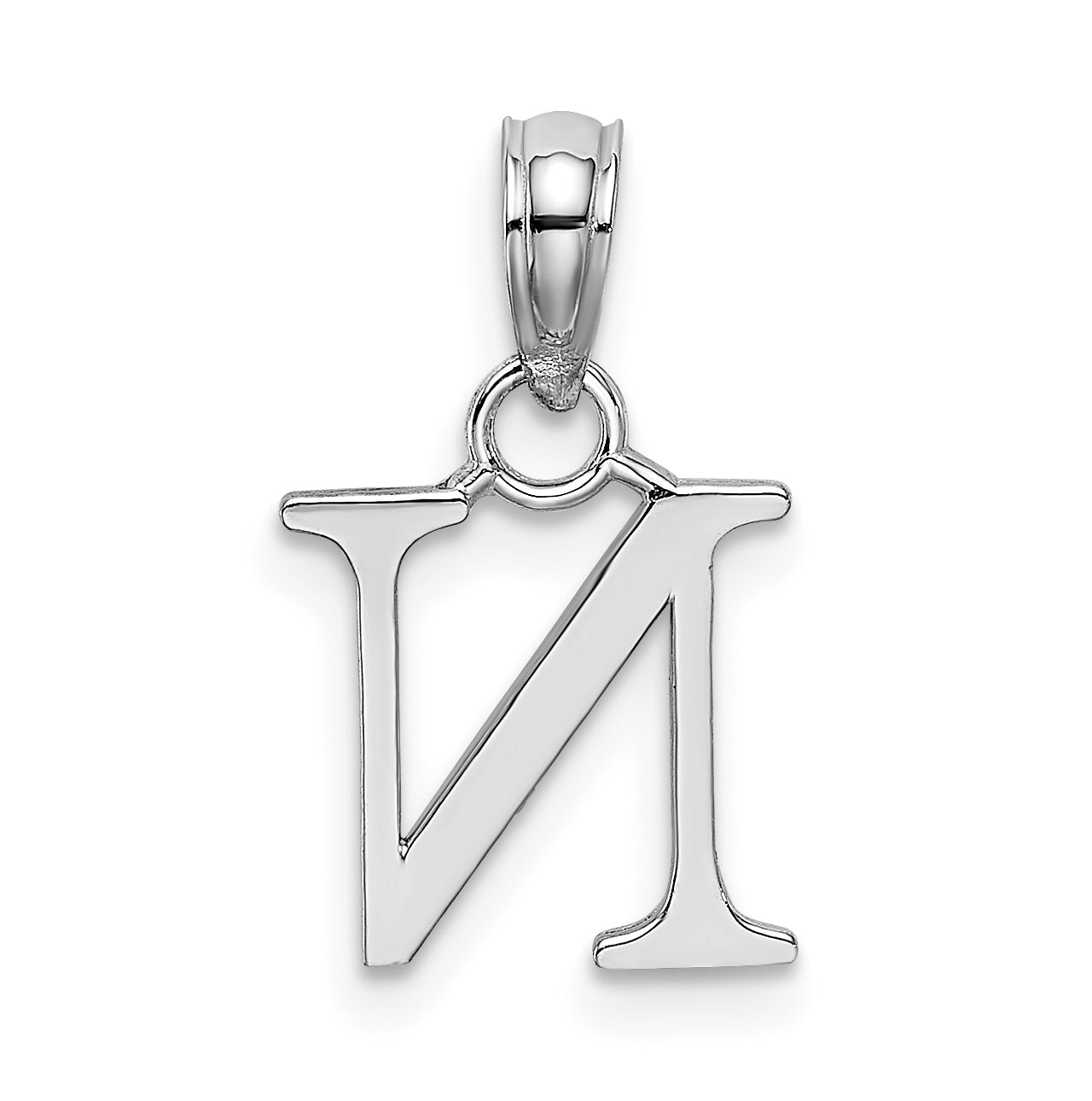 10K White Gold Polished N Block Initial Charm