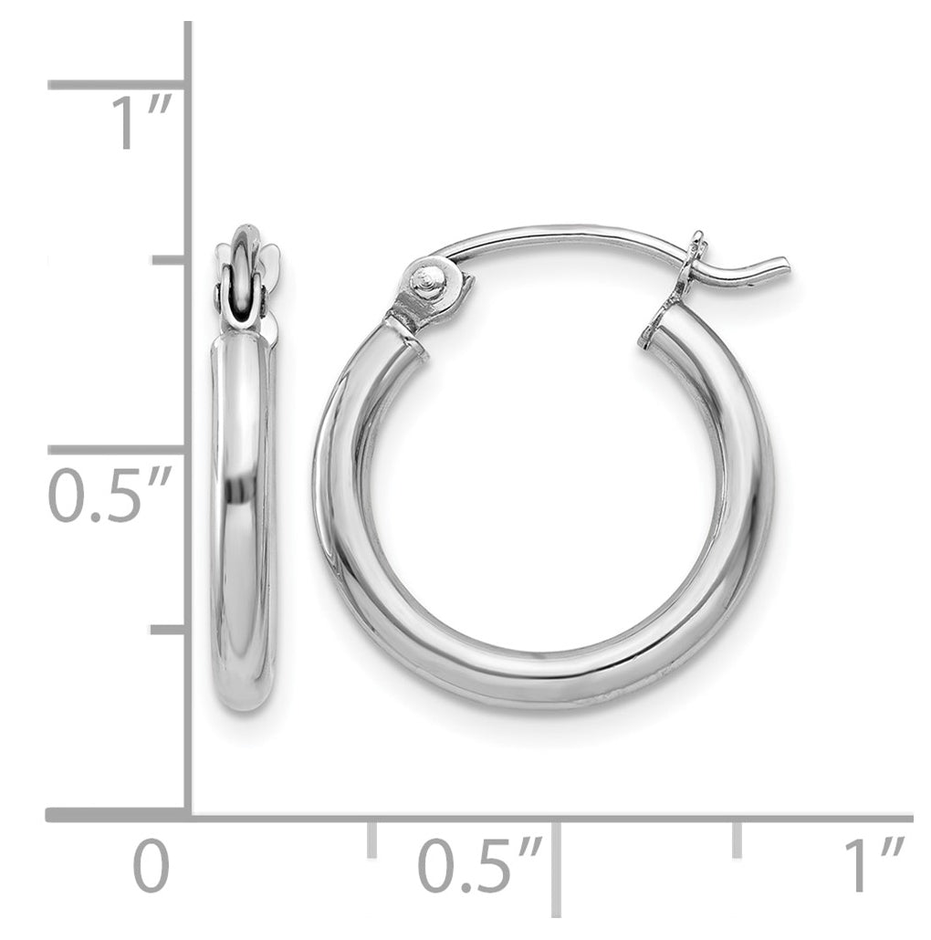 10k White Gold Polished 2x15mm Polished Hoop Earrings