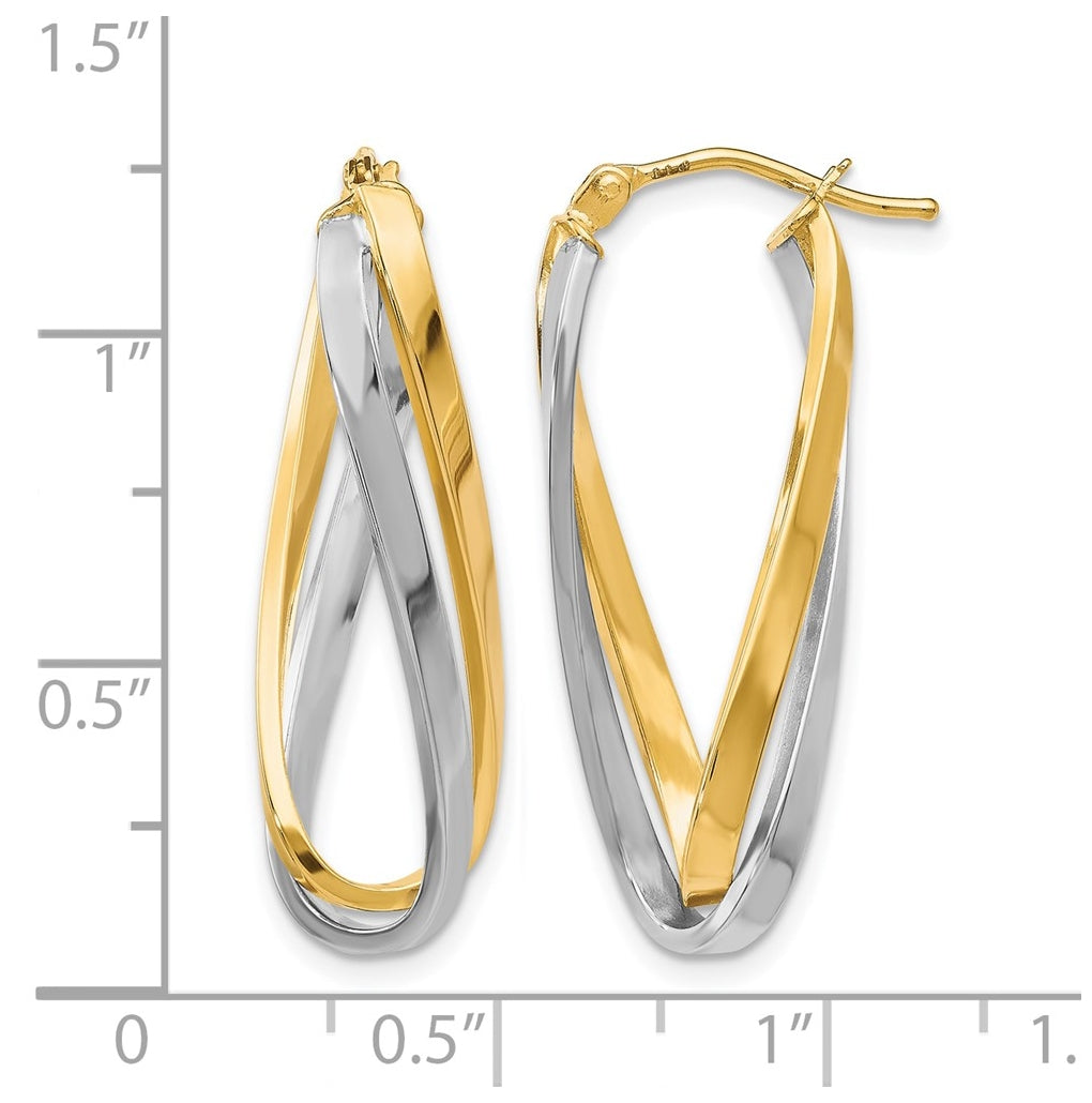 Leslie's 10K Yellow Gold w/Rhodium Polished Twisted Hoop Earrings – Elegant Jewelry Gift for Birthday, Anniversary, Engagement, Wedding