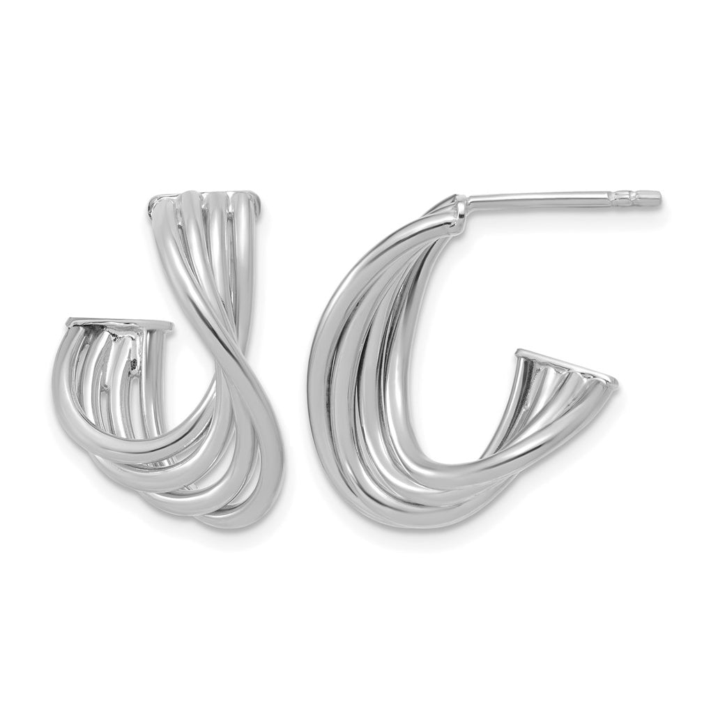 10K Yellow Gold Or Rhodium Plated Polished 3-Row Twist J-Hoop Post Earrings