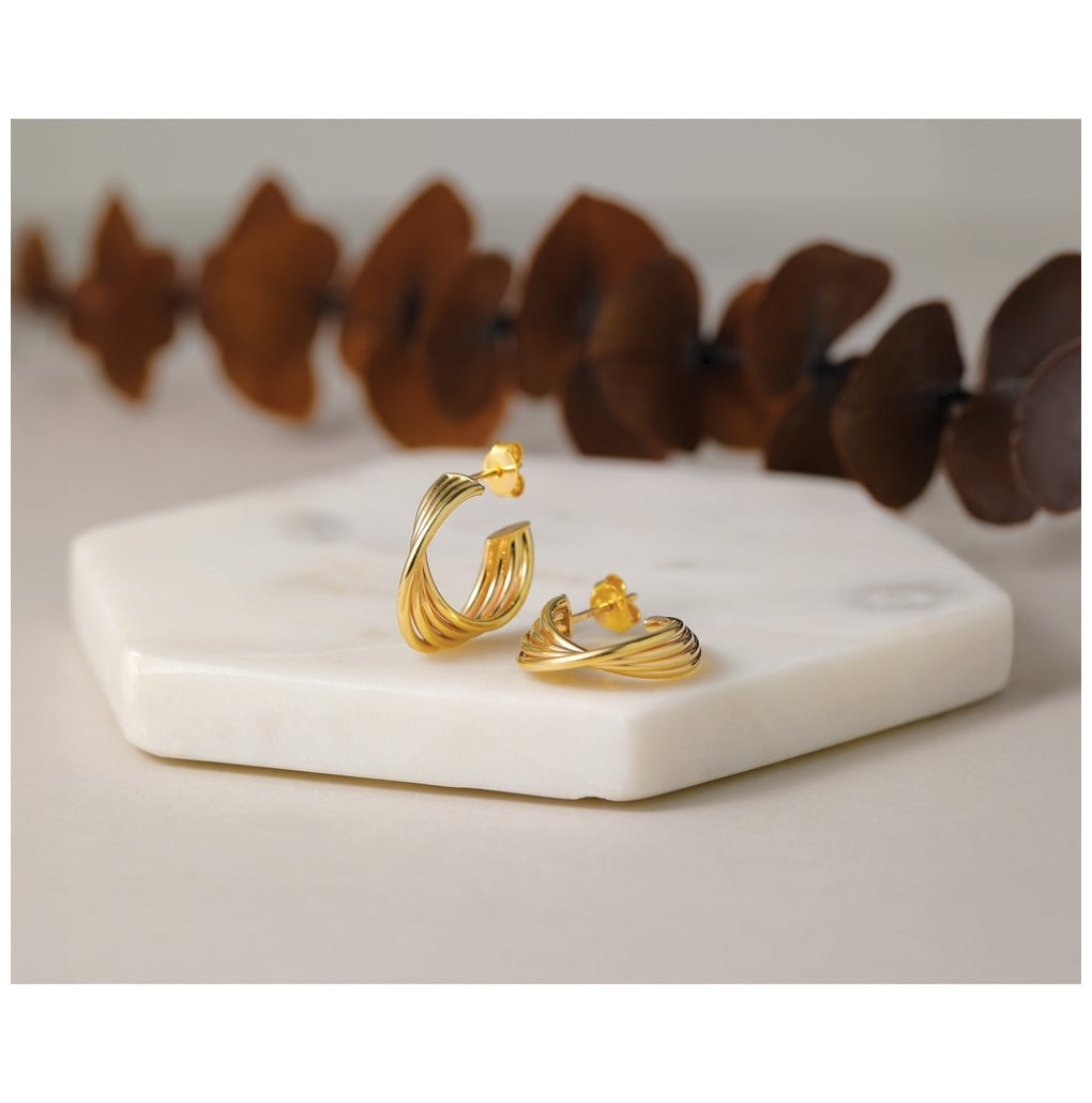 10k Yellow Gold Polished 3-Row Twist J-Hoop Post Earrings