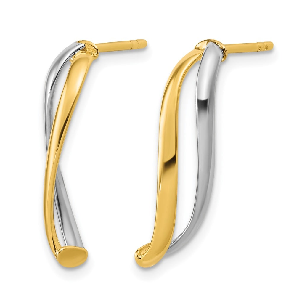 10K Yellow Gold w/Rhodium Polished Curve Post Earrings