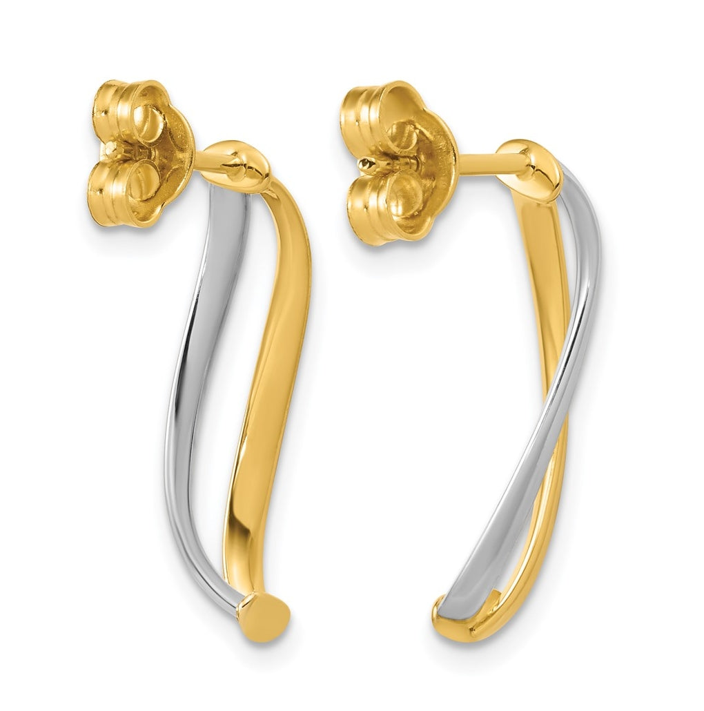 10K Yellow Gold w/Rhodium Polished Curve Post Earrings