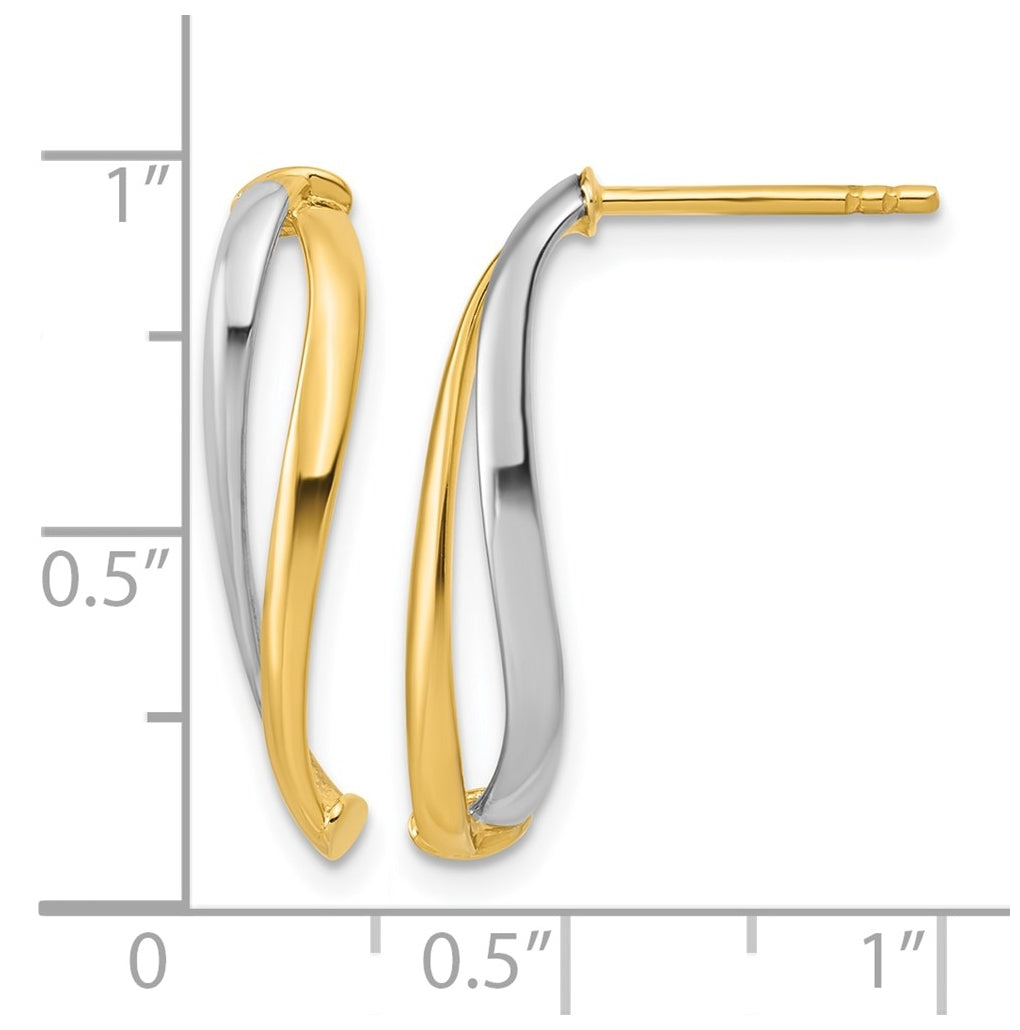 10K Yellow Gold w/Rhodium Polished Curve Post Earrings