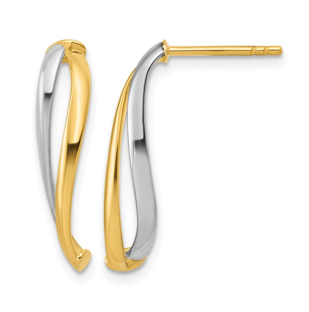 10K Yellow Gold w/Rhodium Polished Curve Post Earrings