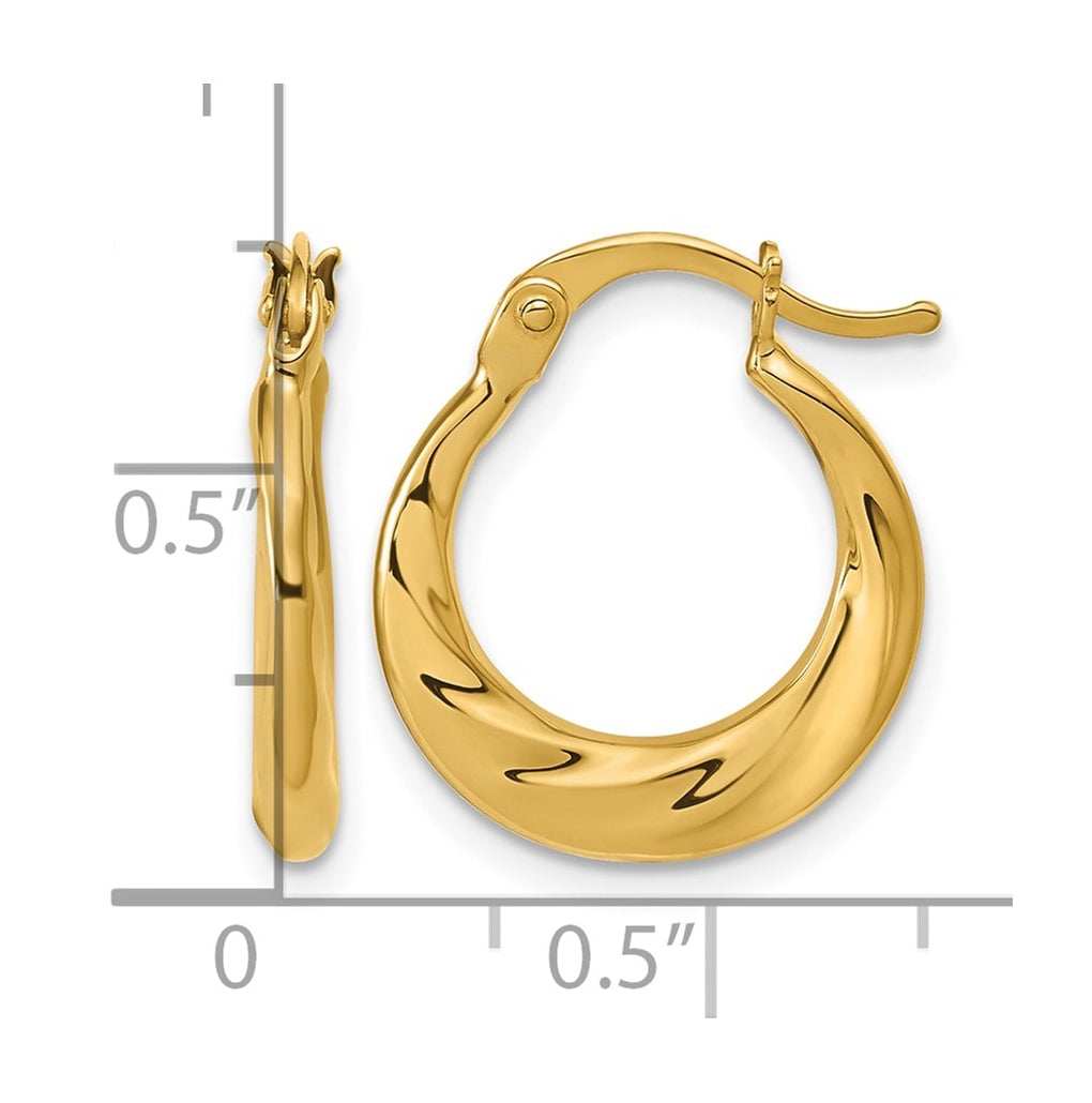 10k Yellow Gold Polished Textured Hoop Earrings
