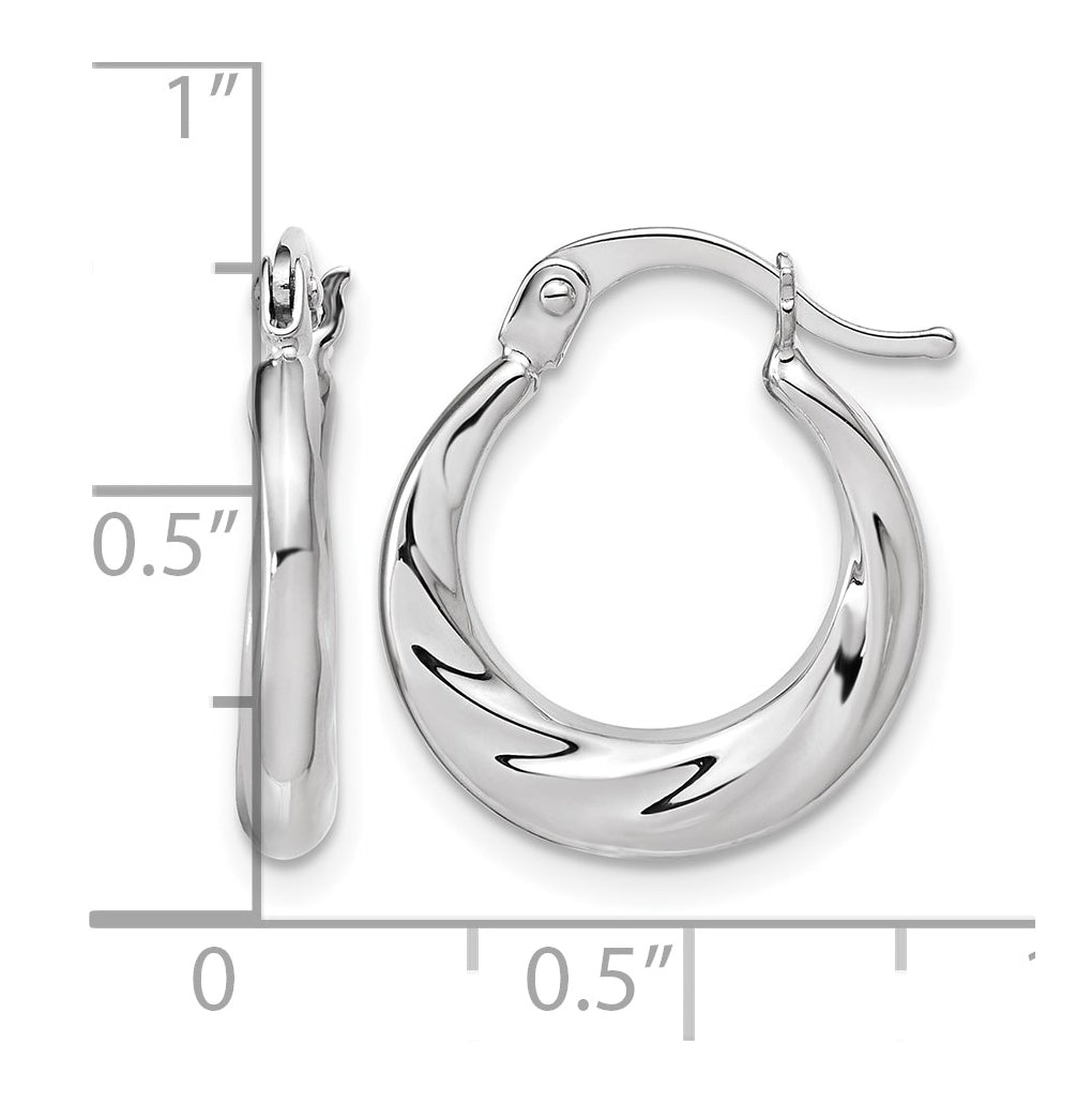 10K White Gold Polished and Grooved Hoop Earrings