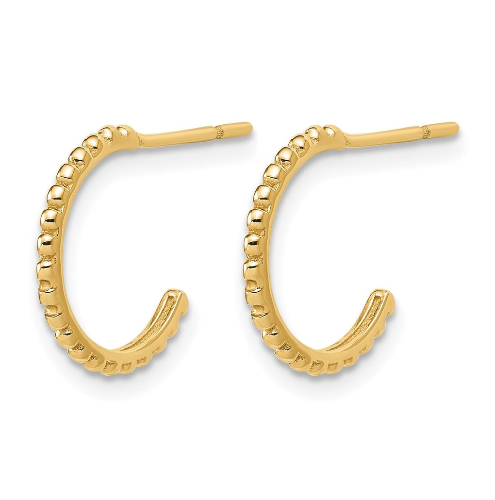 10k Yellow Gold Polished and Beaded J-Hoop Post Earrings
