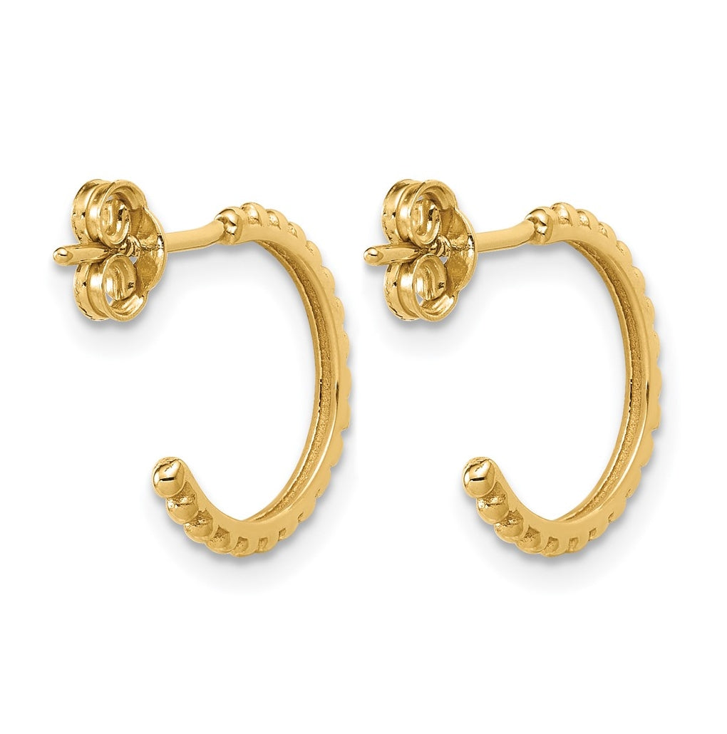 10k Yellow Gold Polished and Beaded J-Hoop Post Earrings