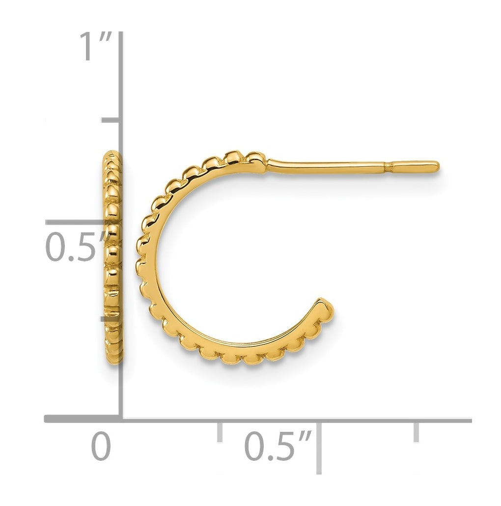 10k Yellow Gold Polished and Beaded J-Hoop Post Earrings