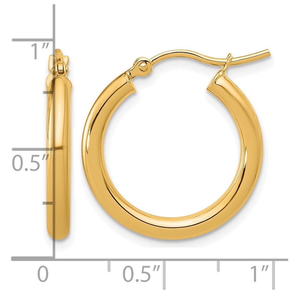 10k Yellow Or White Gold Polished 2.5mm Lightweight Tube Hoop Earrings