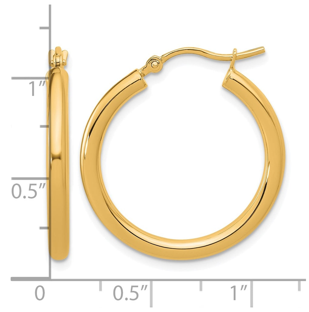 10k Yellow Or White Gold Polished 2.5mm Lightweight Tube Hoop Earrings