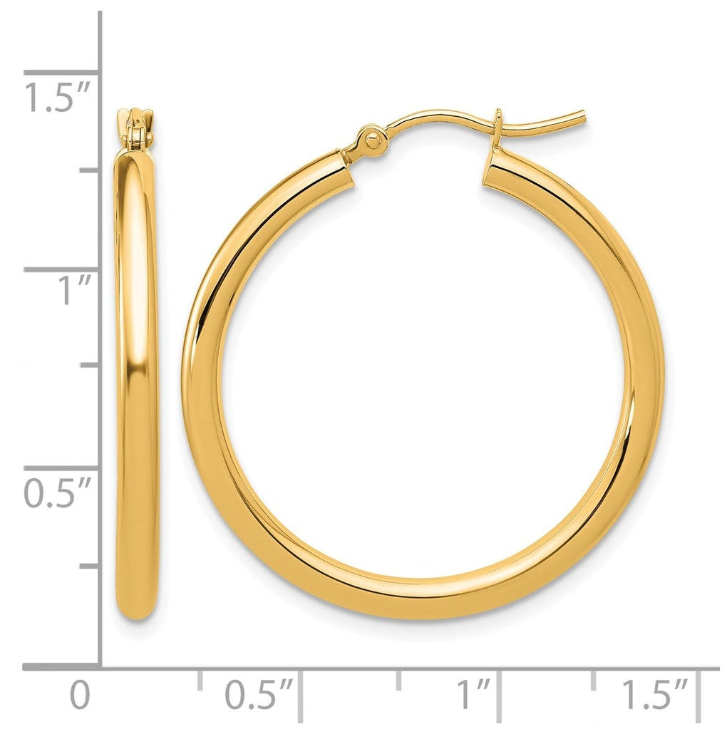 10k Yellow Or White Gold Polished 2.5mm Lightweight Tube Hoop Earrings