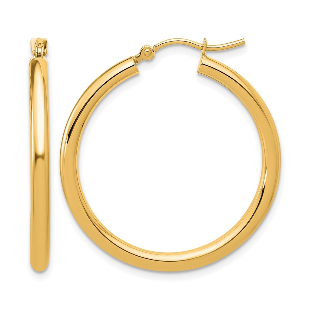 10k Yellow Or White Gold Polished 2.5mm Lightweight Tube Hoop Earrings