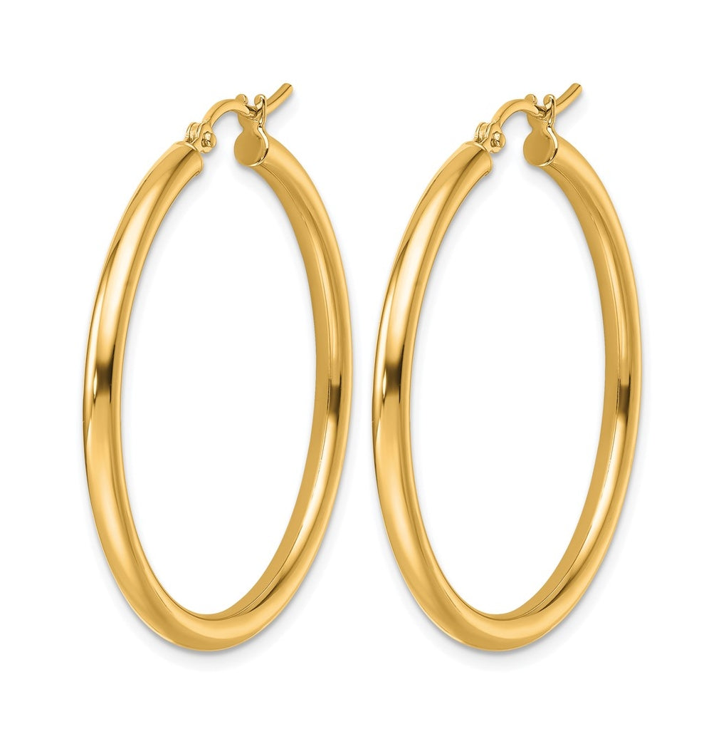 10k Yellow Or White Gold Polished 2.5mm Lightweight Tube Hoop Earrings