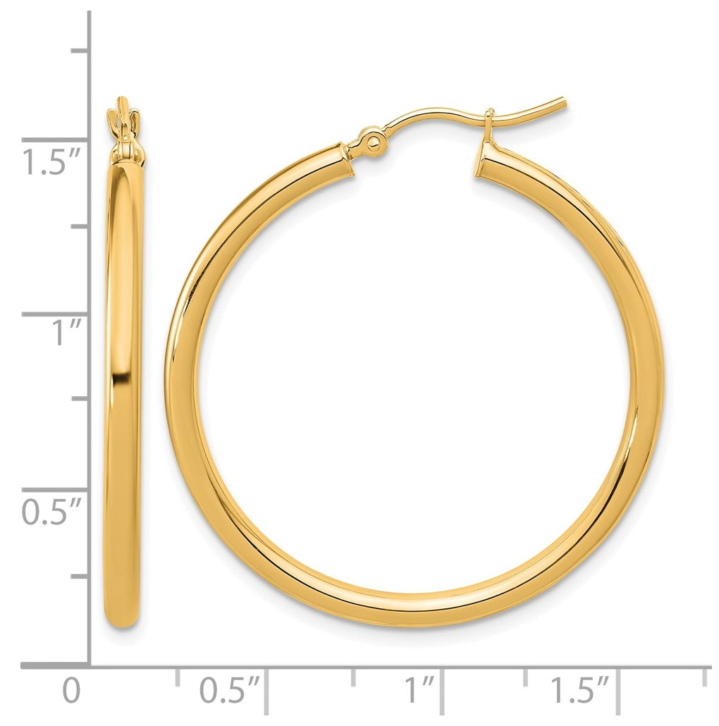 10k Yellow Or White Gold Polished 2.5mm Lightweight Tube Hoop Earrings