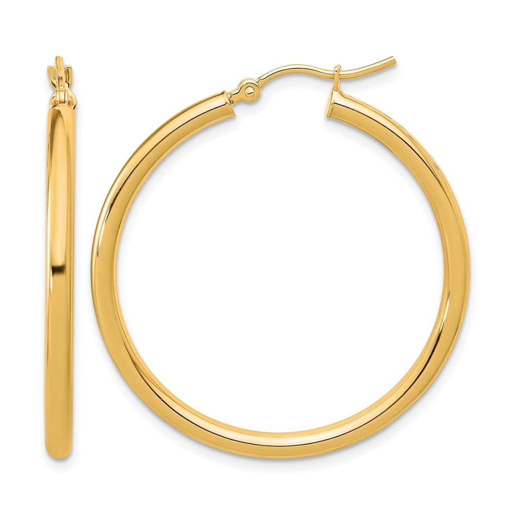 10k Yellow Or White Gold Polished 2.5mm Lightweight Tube Hoop Earrings
