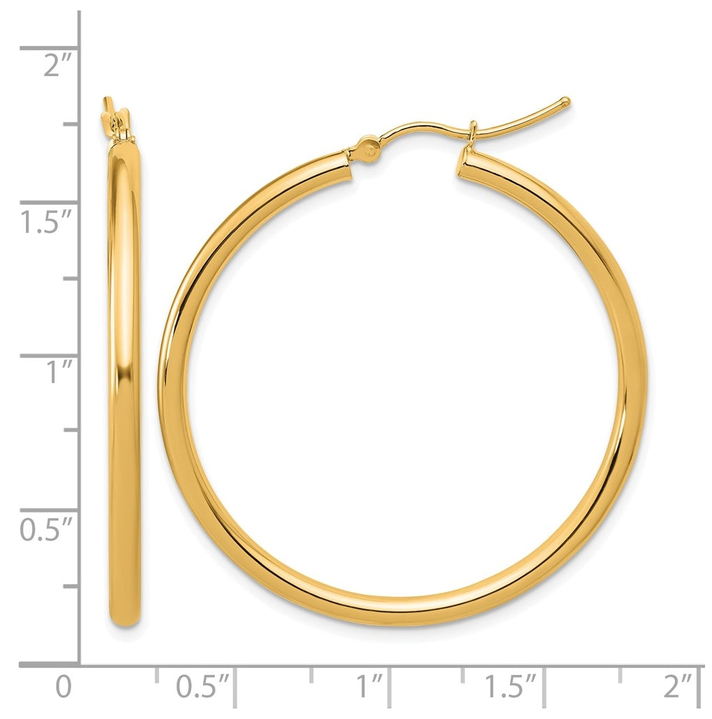 10k Yellow Or White Gold Polished 2.5mm Lightweight Tube Hoop Earrings