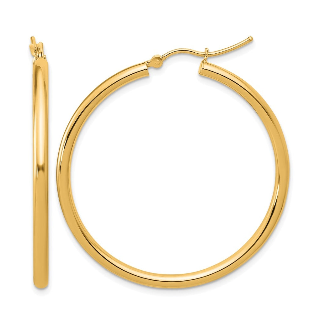 10k Yellow Or White Gold Polished 2.5mm Lightweight Tube Hoop Earrings