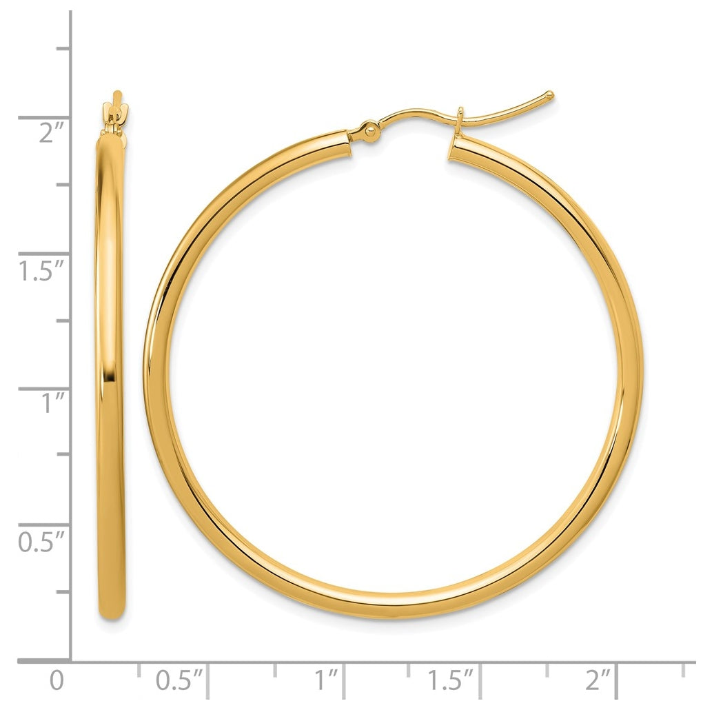 10k Yellow Or White Gold Polished 2.5mm Lightweight Tube Hoop Earrings