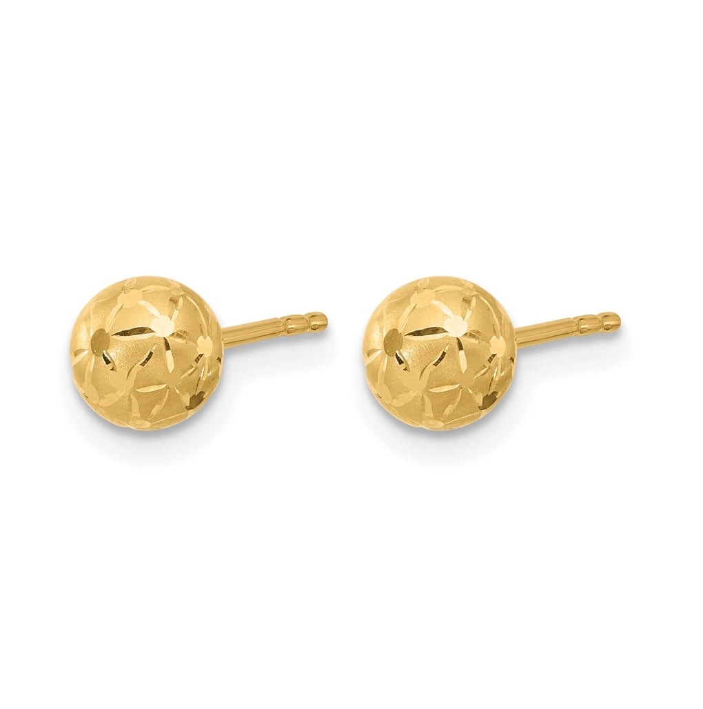 10k Yellow Gold Polished/Satin and Diamond-cut Ball Post Earrings