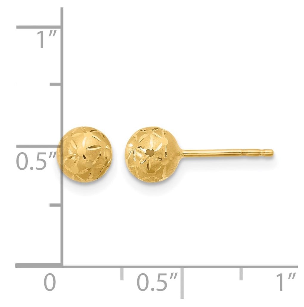 10k Yellow Gold Polished/Satin and Diamond-cut Ball Post Earrings
