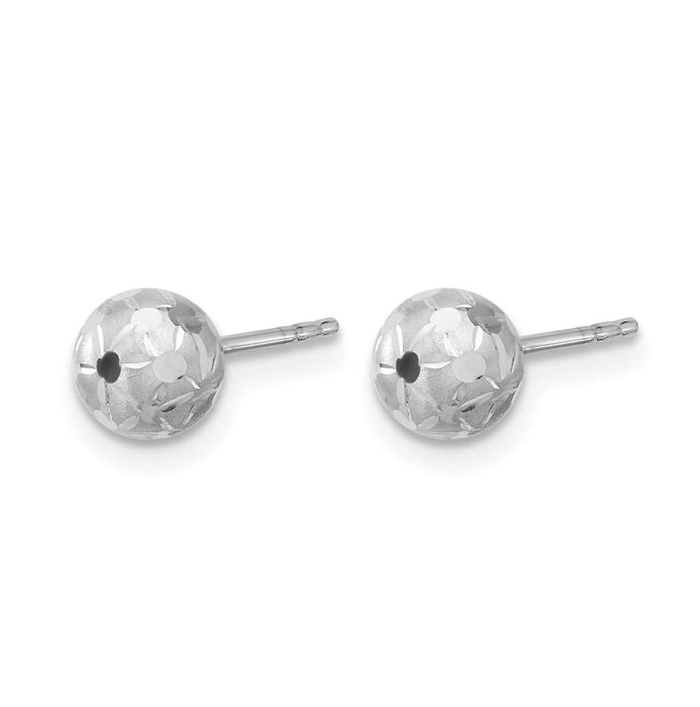 10K White Gold Polished/Satin and Diamond-cut Ball Post Earrings