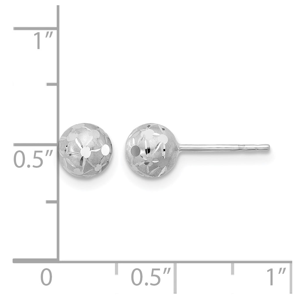 10K White Gold Polished/Satin and Diamond-cut Ball Post Earrings