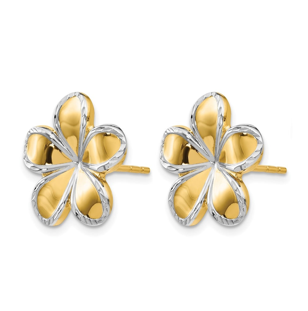 10k Yellow Gold w/Rhodium Flower Post Earrings