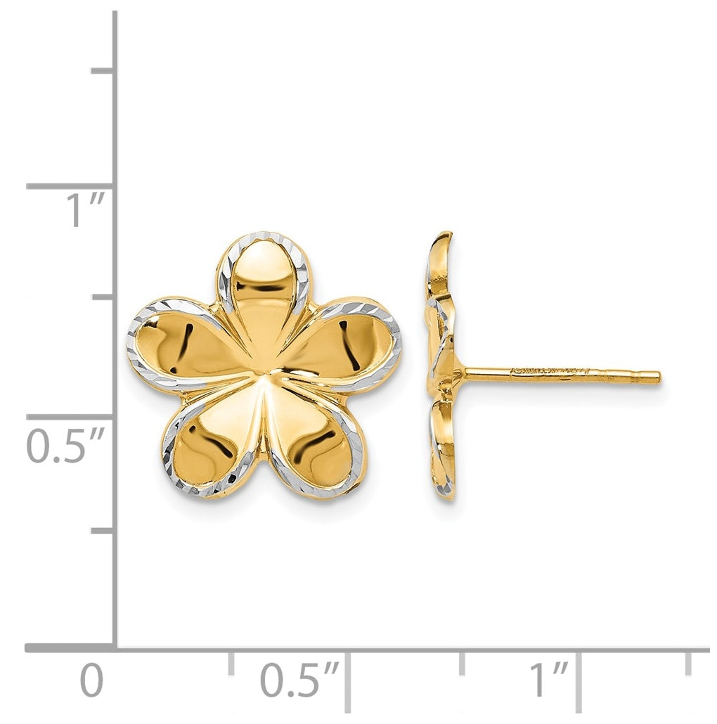 10k Yellow Gold w/Rhodium Flower Post Earrings