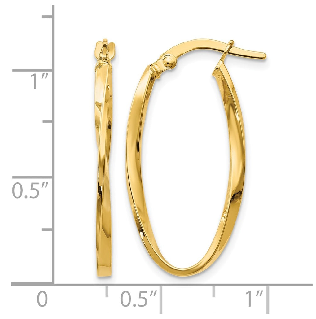 10k Yellow Gold Twisted Oval Hoop Earrings