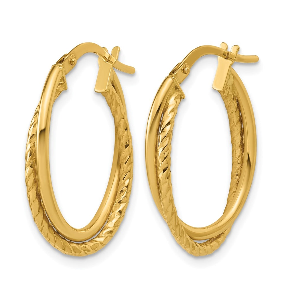 10k Yellow Gold Gold Polished Textured Oval Hoop Earrings