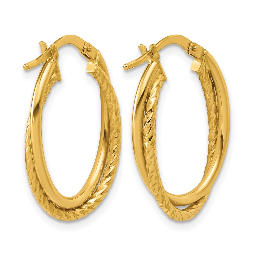 10k Yellow Gold Gold Polished Textured Oval Hoop Earrings