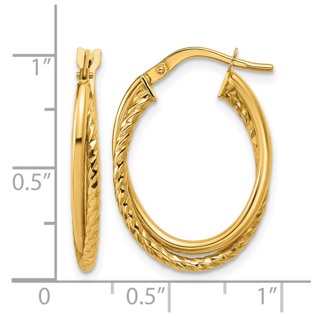 10k Yellow Gold Gold Polished Textured Oval Hoop Earrings