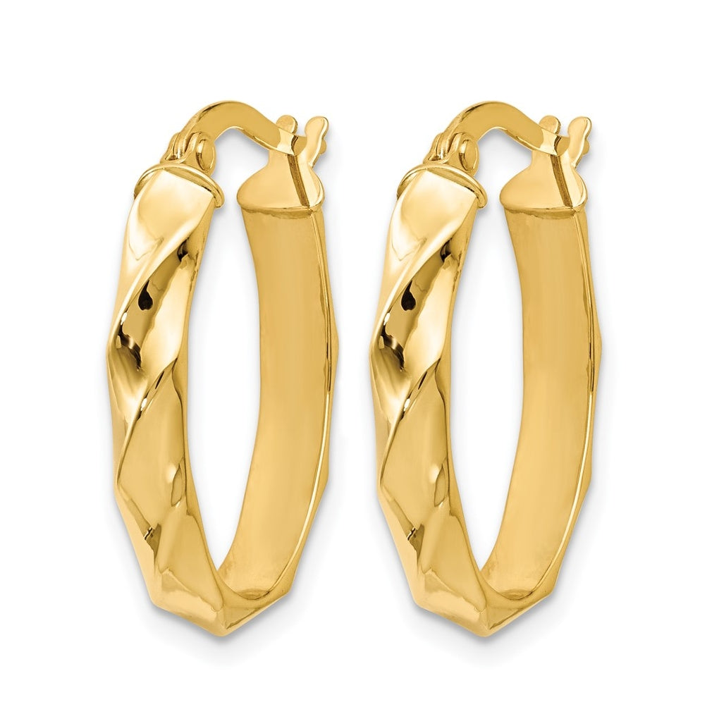 10k Yellow Gold Polished and Twisted Oval Hoop Earrings
