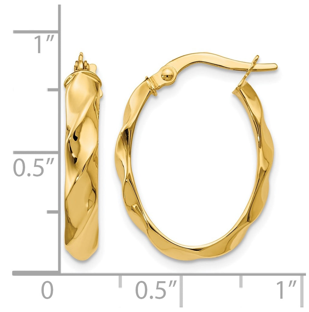 10k Yellow Gold Polished and Twisted Oval Hoop Earrings