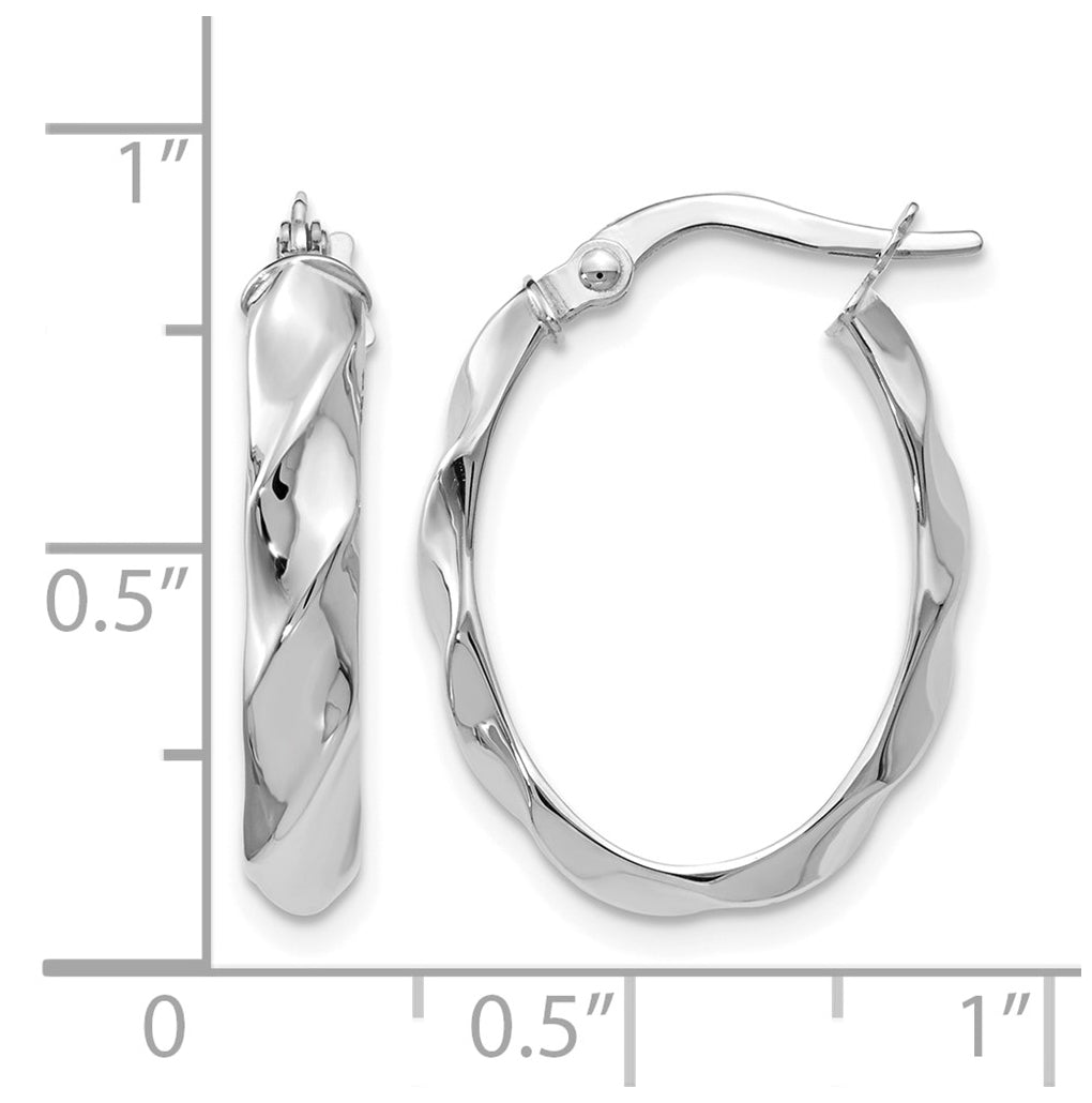 10K White Gold Polished Twisted Oval Hoop Earrings