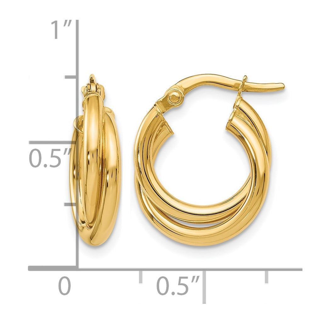 10k Yellow Gold Polished Twisted Double Hoop Earrings