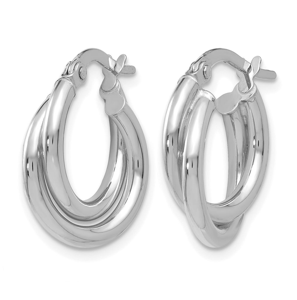 10K White Gold Polished Twisted Double Hoop Earrings
